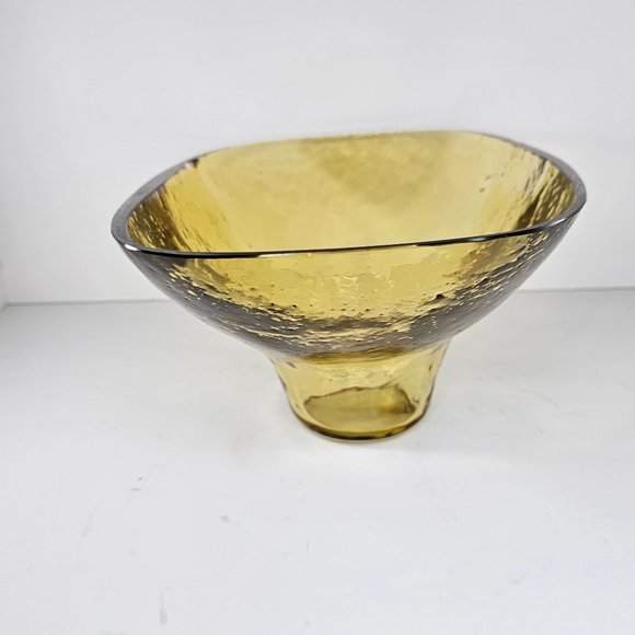 Vintage Pebbled Glass Bowl Large Decorative Pedestal Bubble Recycled Amber MCM - Picture 3 of 11